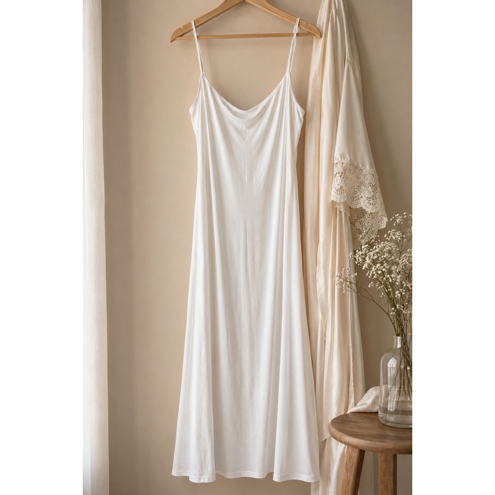White Minimal Slip Dress Maxi Lounge Bridal Honeymoon 90s Style Made in Canada L